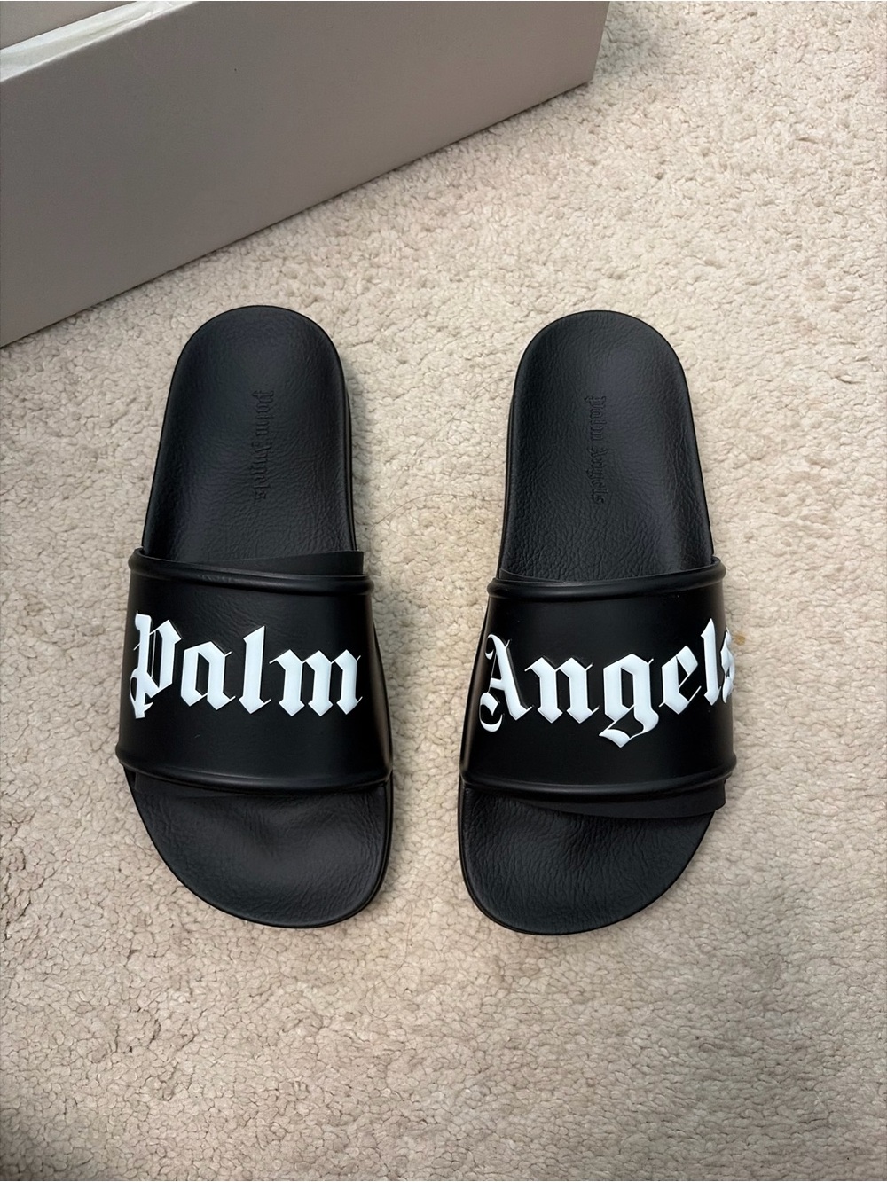 Palm Angels Black Slides with White Gothic Logo